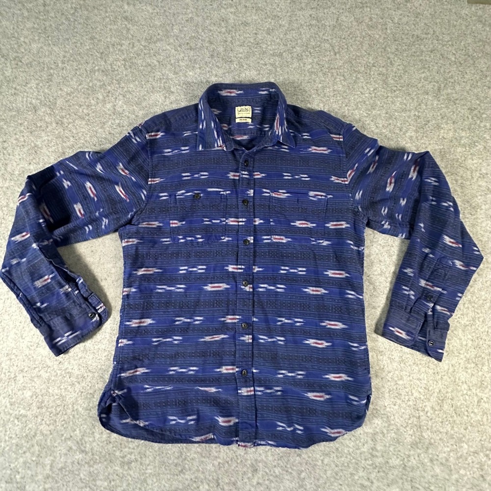 Lucky Brand Button Up Shirt Mens Medium Blue Tribal Ikat Long Sleeve Cotton
